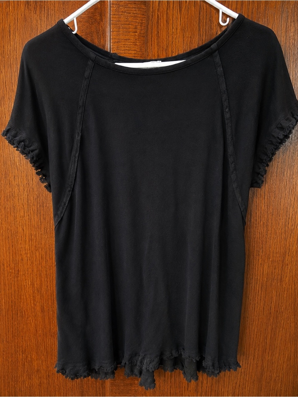 Umgee Black Short Sleeve fringe-Trim Top